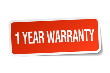 1 year warranty red square sticker isolated on white