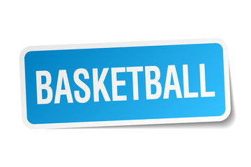 basketball blue square sticker isolated on white