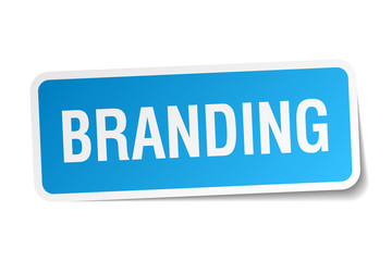branding blue square sticker isolated on white