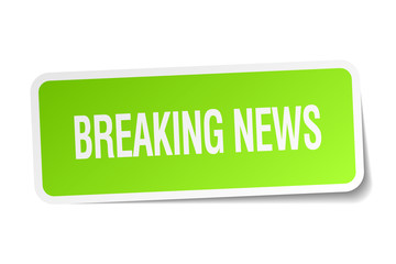 breaking news green square sticker on white background