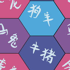 seamless background with hieroglyphs of the Chinese Zodiac