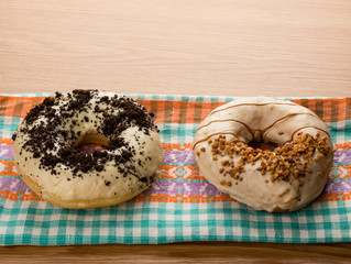 doughnuts on tablecloth