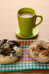 doughnuts on tablecloth