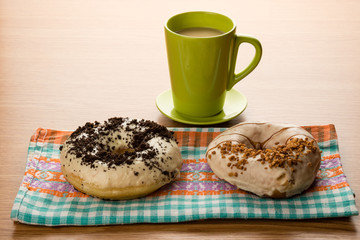 doughnuts on tablecloth