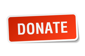 donate red square sticker isolated on white