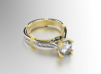Golden  Ring with Diamond. Jewelry background