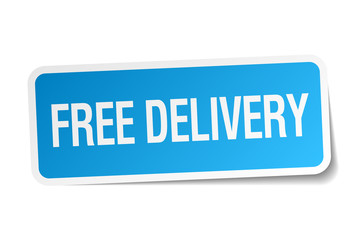 free delivery blue square sticker isolated on white
