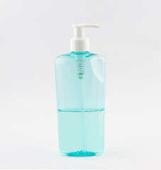 Plastic tube of shower gel with batcher on white background