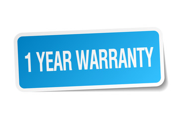 1 year warranty blue square sticker isolated on white