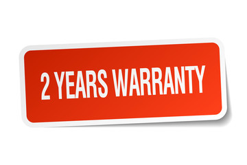 2 years warranty red square sticker isolated on white
