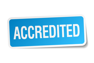 accredited blue square sticker isolated on white