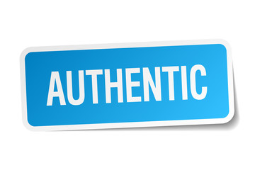 authentic blue square sticker isolated on white