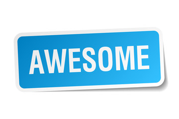 awesome blue square sticker isolated on white