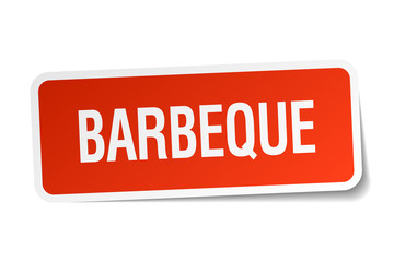 barbeque red square sticker isolated on white