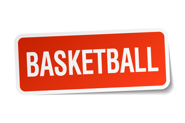 basketball red square sticker isolated on white