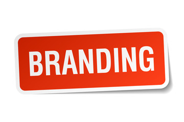 branding red square sticker isolated on white
