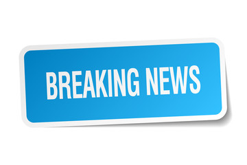 breaking news blue square sticker isolated on white