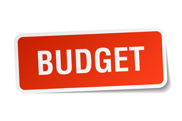 budget red square sticker isolated on white