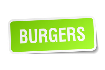 burgers green square sticker on white background