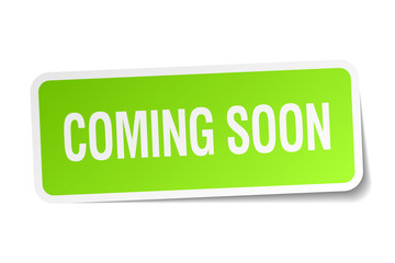 coming soon green square sticker on white background