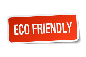 eco friendly red square sticker isolated on white