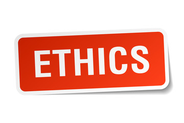 ethics red square sticker isolated on white