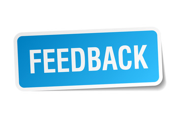 feedback blue square sticker isolated on white