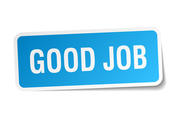 good job blue square sticker isolated on white