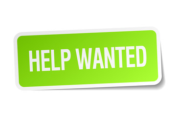 help wanted green square sticker on white background