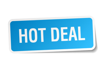 hot deal blue square sticker isolated on white