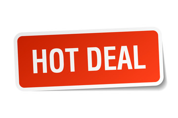hot deal red square sticker isolated on white