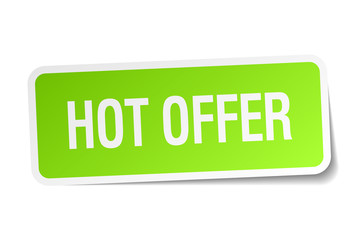 hot offer green square sticker on white background