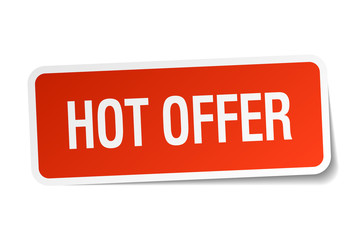 hot offer red square sticker isolated on white