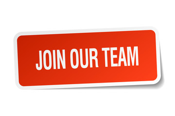 join our team red square sticker isolated on white