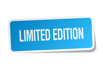 limited edition blue square sticker isolated on white