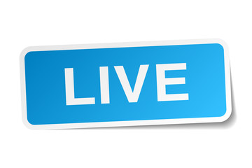 live blue square sticker isolated on white