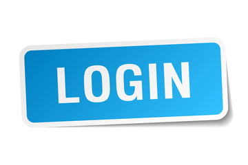 login blue square sticker isolated on white