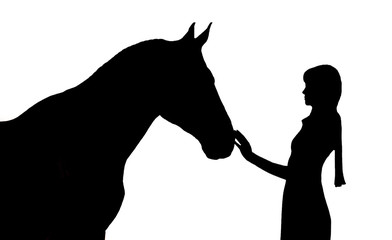 Silhouette of the girl and horse