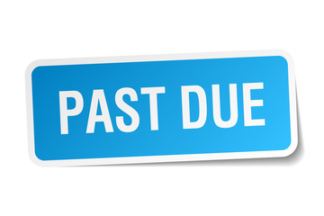 past due blue square sticker isolated on white