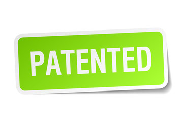 patented green square sticker on white background