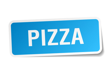 pizza blue square sticker isolated on white