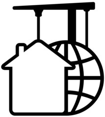 construction icon with crane with planet and house