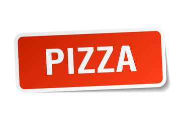 pizza red square sticker isolated on white