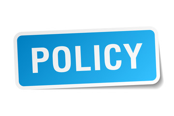 policy blue square sticker isolated on white