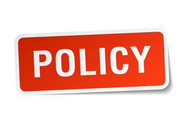 policy red square sticker isolated on white