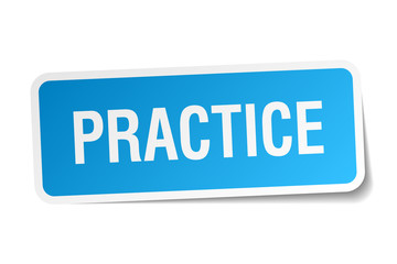 practice blue square sticker isolated on white