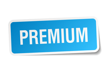 premium blue square sticker isolated on white