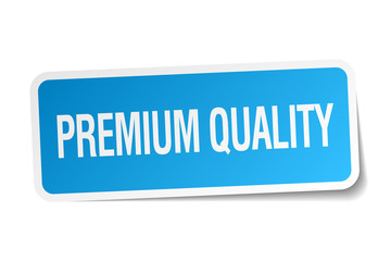 premium quality blue square sticker isolated on white