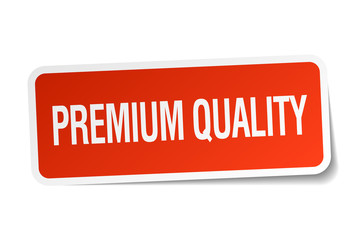premium quality red square sticker isolated on white