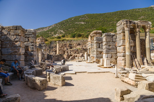 Ancient Ephesus, Turkey. Tourists in the archaeological area